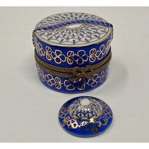 VTG Limoges France Porcelain Hat Box w/ Matching Mini Hat Trinket Box Peint Main